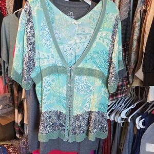 POL Women's Blouse in Aqua and Blue